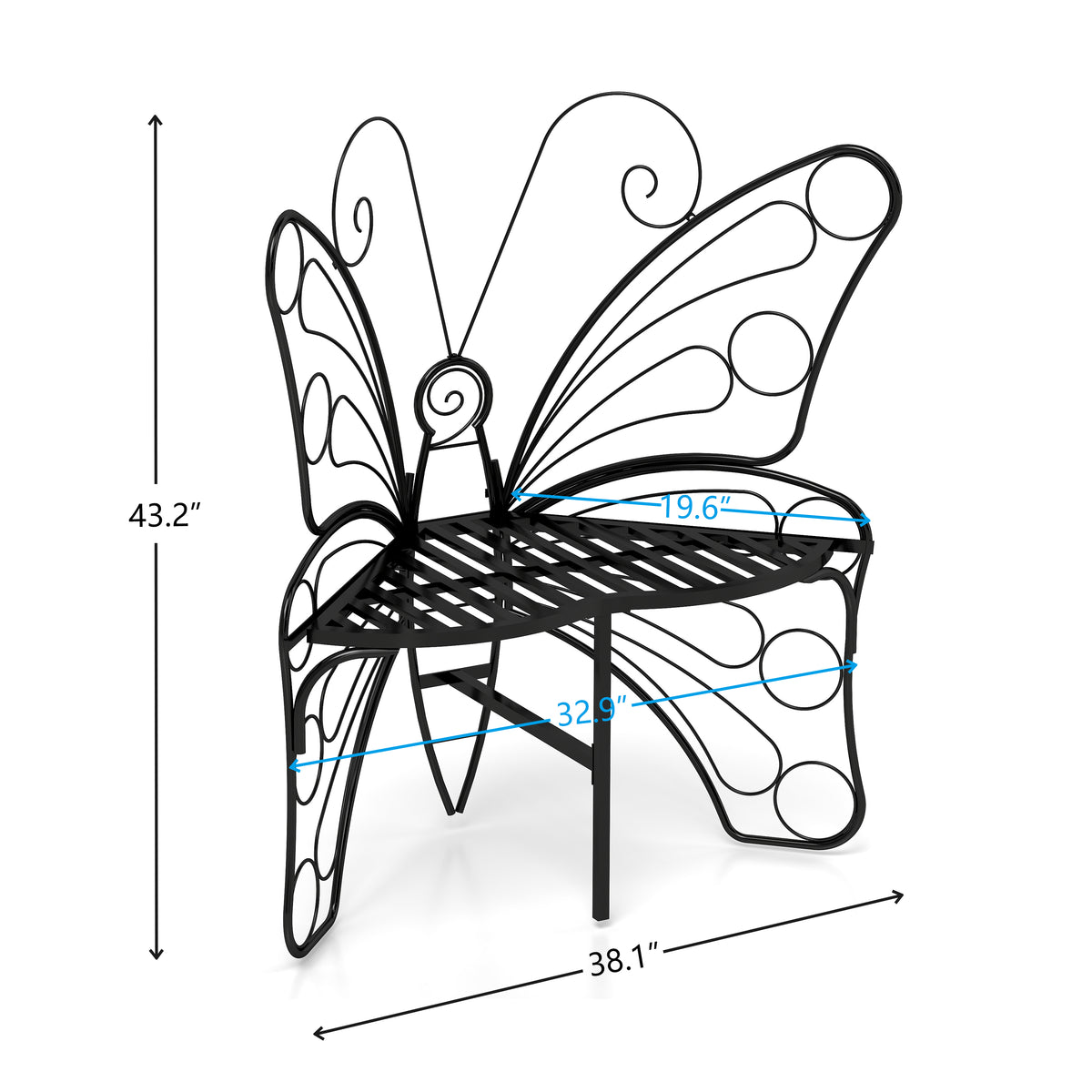 Modern Butterfly Cast Metal Garden Bench, Outdoor Bench Patio Seat, Park Bench Outdoor Seating For Garden, Yard, Park, Entryway Black Garden & Outdoor Metal