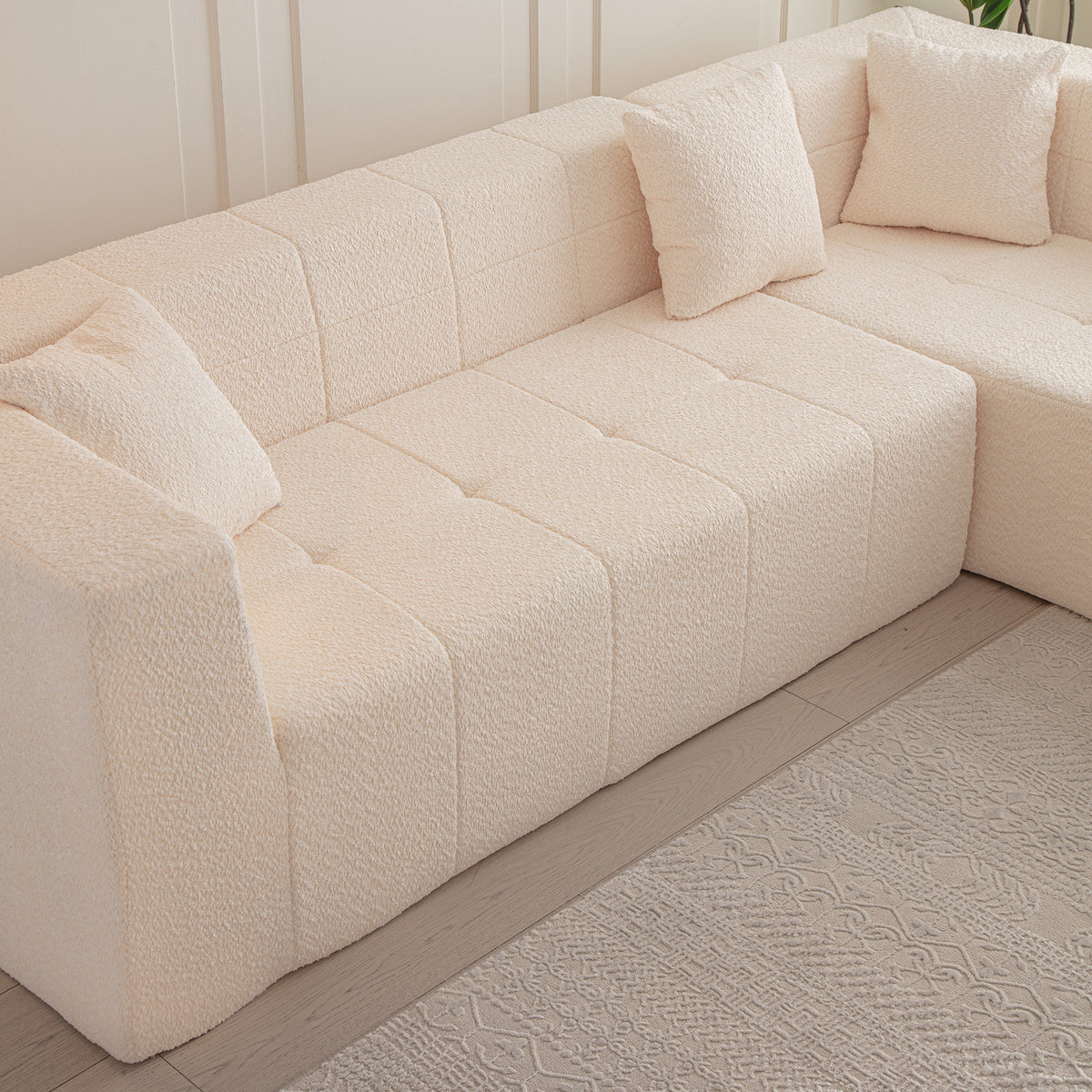 Vedio Provied 105.5" Modular L Shaped Sectional Floor Couch, Deep Seat Tufted Comfy Sofa Set With Chaise For Living Room Beige Modern Foam Polyester 3 Seat