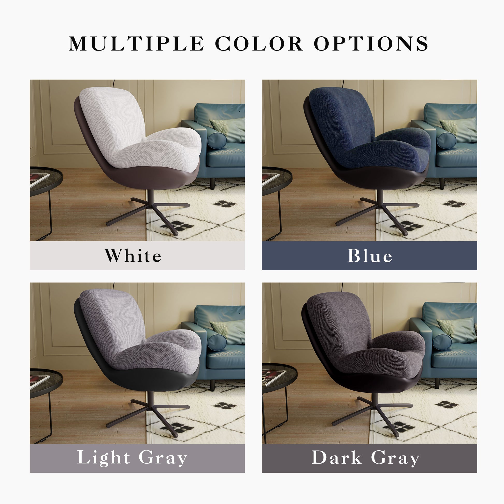 360 Swivel Accent Chair, Modern Chenille Lounge Chair With Faux Leather And Black Metal Base Frame, Comfortable Reading Chair For Small Spaces, Living Room, Bedroom, Reading Corner, Office,Light Gray Black,Light Gray Brown Primary Living Space Art