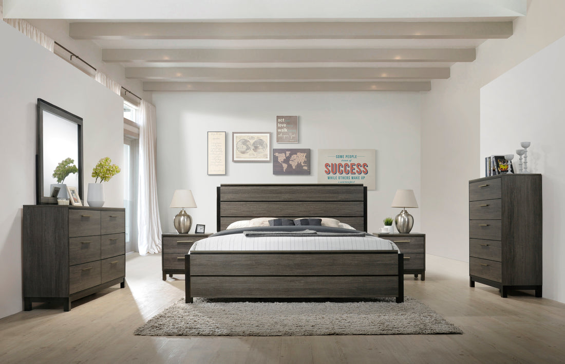 Ioana Antique Grey Wood 6 Piece King Size Bedroom Set, Dresser, Mirror, 2 Night Standschest Box Spring Required King Gray Wood Gray 6 Piece Set Bedroom Bed Included,Chest Included,Dresser Included,Mirror Included,Nightstand Included Contemporary,Modern