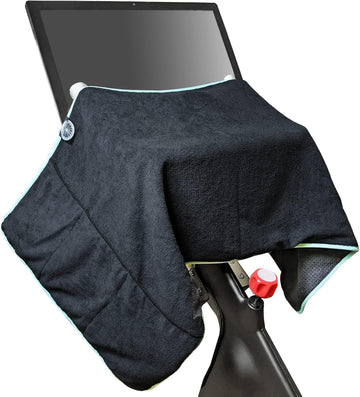 Sweat Protection Towel, Handdlebar Sweat Towel For Peloton, Echelon Bike, Bike Trainer Stand, Indoor Cycling Workout Towel With 6 Pocket For Water Bottle Or Phone Holder Black Polyester