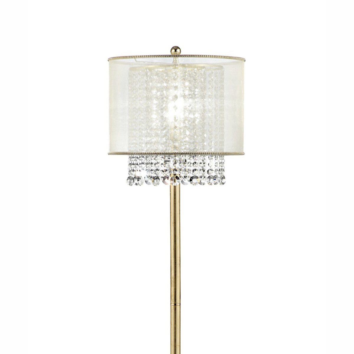 65" Tall Floor Lamp "Bhavya" W Gold Finish And Crystal Accents, White Shade Gold Metal