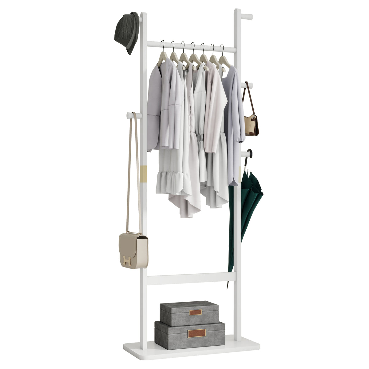 Coat Racks Solid Wood Hanger 23.6* 11*64.1In Solid Environmental Protection Easy To Assemble Beautiful Can Be Placed In The Bedroom Entrance Living Room White White White American Design,Art