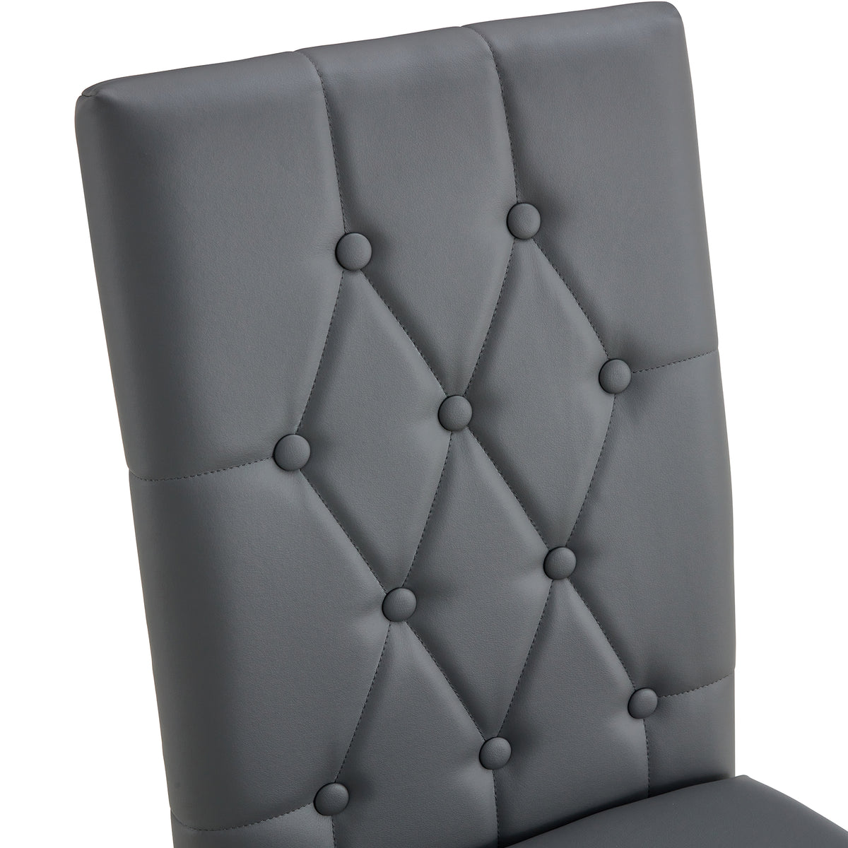 2 Piece Set Of Gray Armless Dining Chairs Brings A Touch Of Elegance And Mystery To The Dining Area With Its Deep Gray Tone,The Grid And Buckle Design Of The Back Add A Vintage Yet Fashionable Touch Gray Set Of 2 Pu
