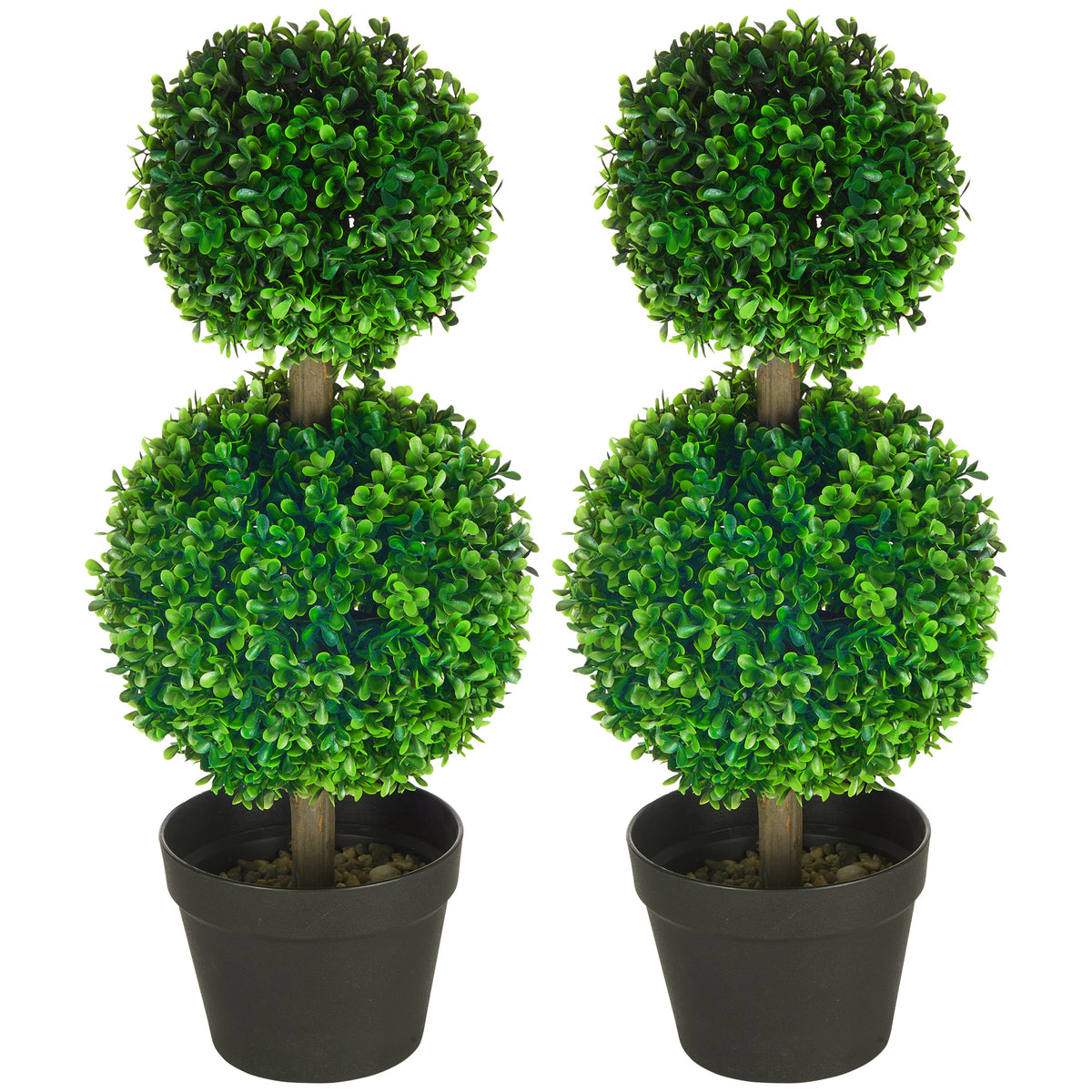 Homcom Artificial Plant For Home Decor Indoor & Outdoor Fake Plants Artificial Tree In Pot, 2 Ball Boxwood Topiary Tree For Home Office, Living Room Decor, Green Green Plastic