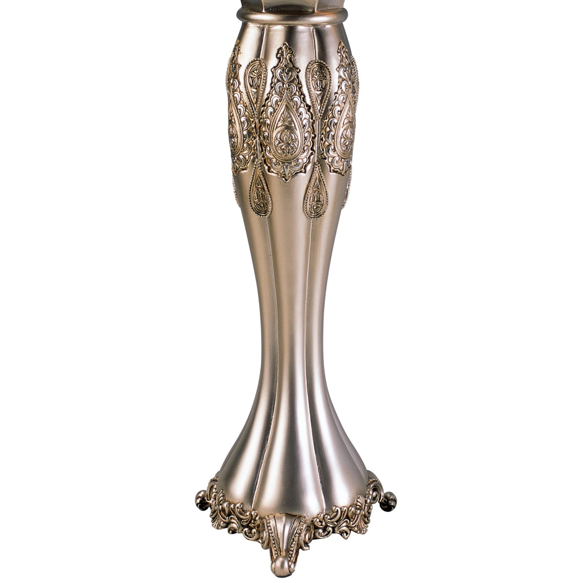 12" And 14" Tall Polyresin Candleholder, Silver Royal Design Set Of 2 Silver Polyresin