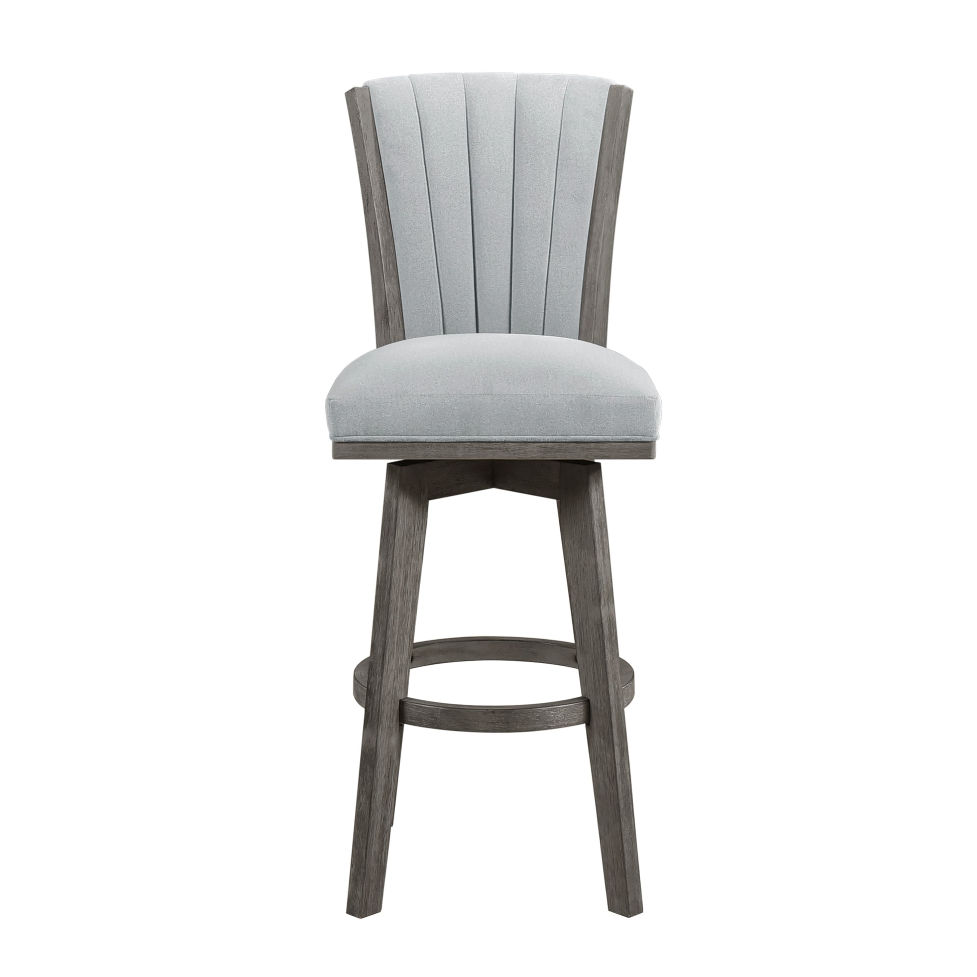 Gray Finish Set Of 2 Pub Height Chairs Swivel Seat Tufted Fabric Upholstered Solid Wood Dining Furniture Transitional Style Gray Dining Room Transitional Solid Wood