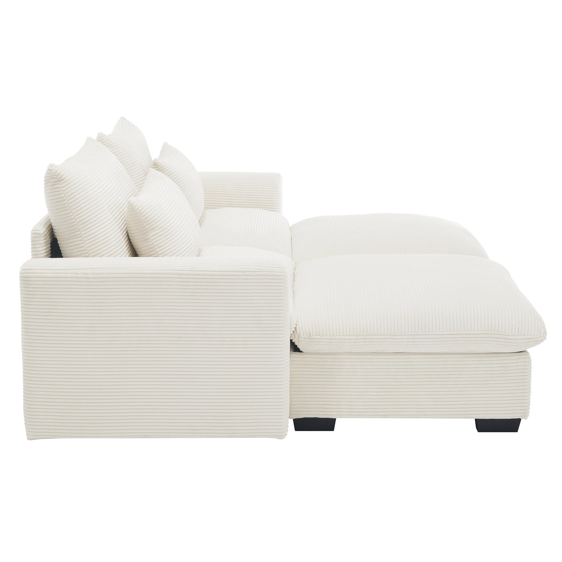 Corduroy Two Seater Sofa With 2 Storage Footrest, 2 Seater Sectional Deep Seat Sofa,Comfy Couches For Living Room ,Beige Sofa Beige Corduroy 2 Seat