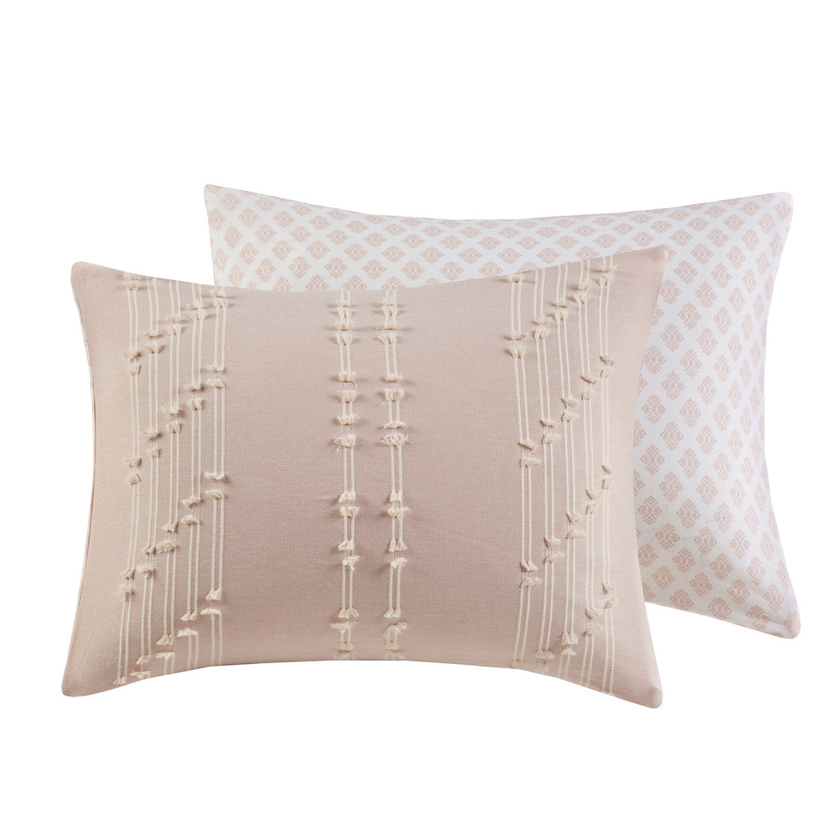 3 Piece Cotton Jacquard Comforter Set Blush Full Queen Queen Blush Cotton