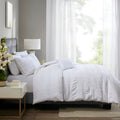4 Piece Cotton Seersucker Duvet Cover Set King White Cotton