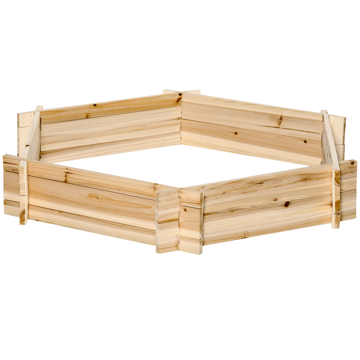 Outsunny Wooden Raised Garden Bed, Hexagon Screwless Planters For Outdoor Plants, Vegetables, Flowers, Herbs, 39" X 36" X 6", Natural Wood Natural Wood