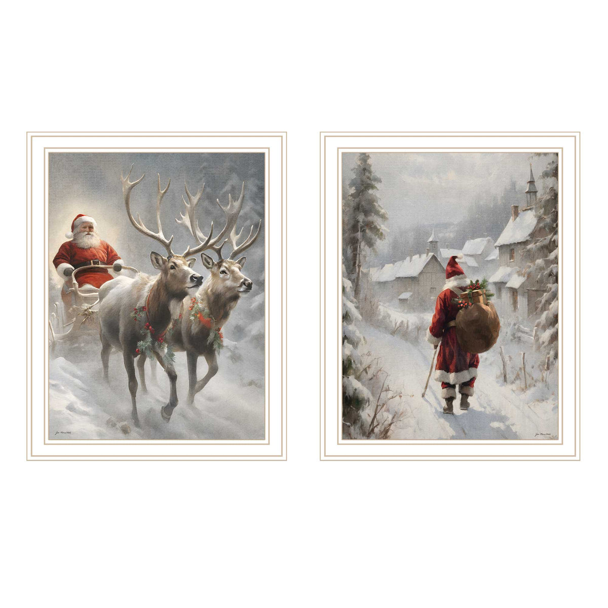 2 Piece Vignette On The Eve Of Christmas White Framed Wall Art For Living Room, Holiday Wall Art Print For Home Decor, Bedroom Wall Art By Jo Moulton Multicolor Wood Paper
