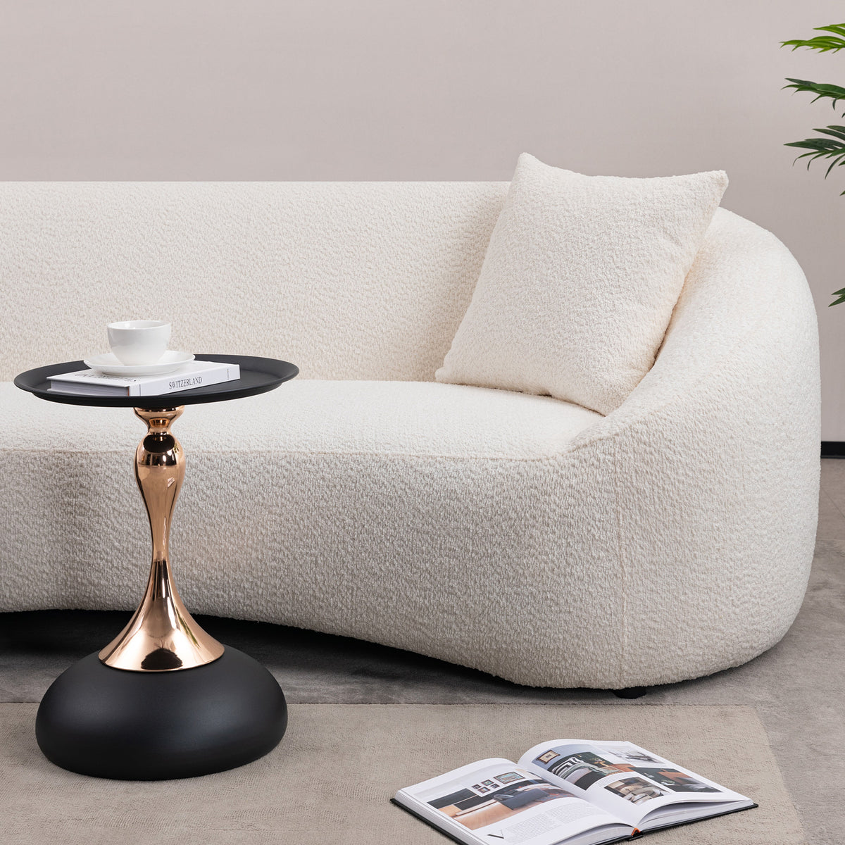 93.31" Minimalist Curved Sofa, 3 Seater, White Boucle Fleece Upholstered Sofa, Tight Curved Back Cloud Couch For Living Room Apartment Office, White White Wood Primary Living Space Medium Soft Tight