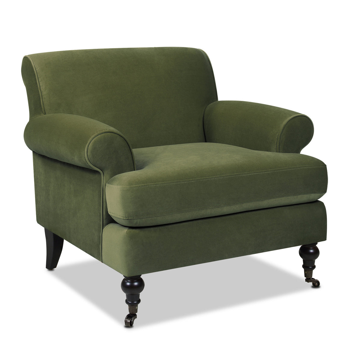 Alana 38" Lawson Accent Arm Chair Metal Casters, Olive Green Performance Velvet Olive Green Foam Velvet