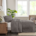 3 Piece Split Corner Pleated Quilted Bedspread Dark Grey King Dark Grey Polyester