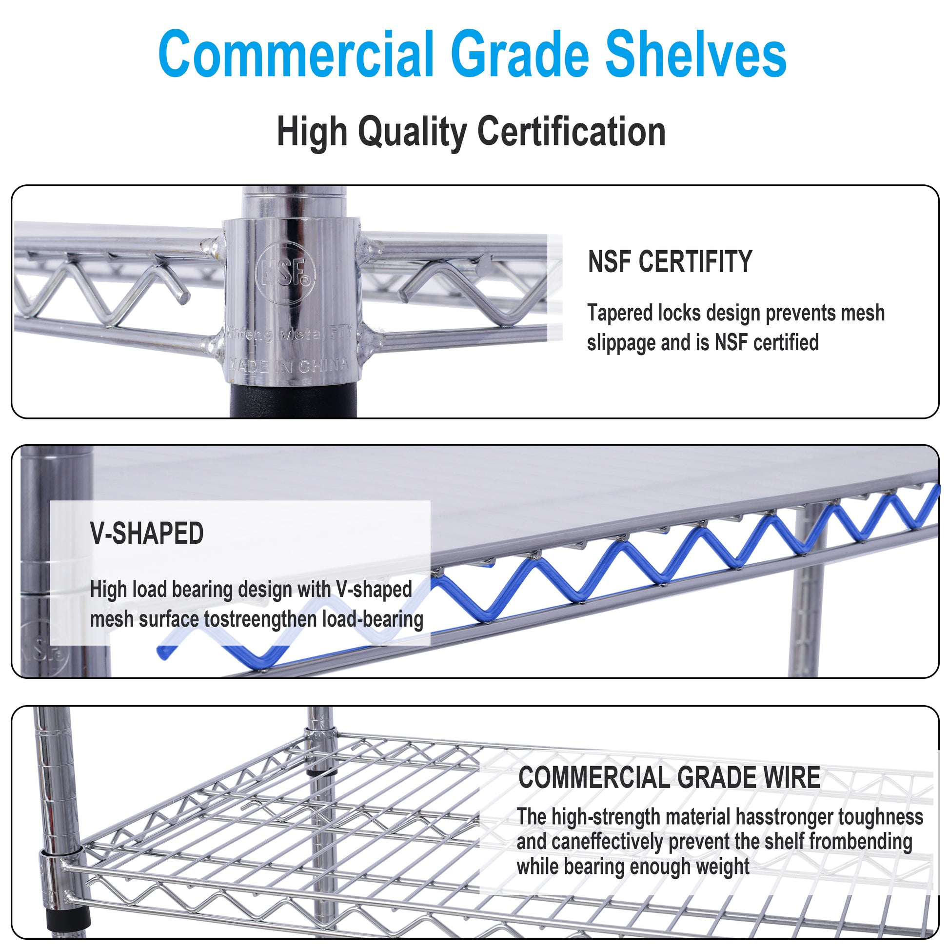 6 Tier 6000Lbs Capacity Nsf Metal Shelf Wire Shelving Unit, Heavy Duty Adjustable Storage Rack With Wheels & Shelf Liners For Commercial Grade Utility Steel Storage Rack, Chrome 82"H X 48"L X 18"D Chrome Metal