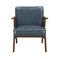 Brown Finish Solid Rubberwood Frame 1Pc Accent Chair Blue Faux Leather Upholstery Living Room Furniture Blue,Brown Primary Living Space Rubberwood Solid Wood