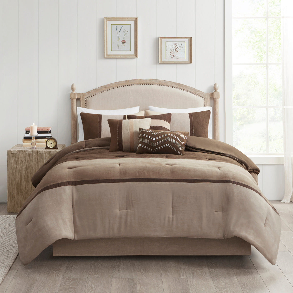 7 Piece Faux Suede Comforter Set Brown Queen Queen Brown Polyester