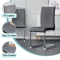 Table And Chair Set. Large Modern Rectangular Table With Glass Top And Silver Metal Legs. Furnished With Soft And Comfortable Pu Chairs With Faux Leather Upholstered Seats And Silver Metal Legs. Gray Silver Seats 6 Glass Metal