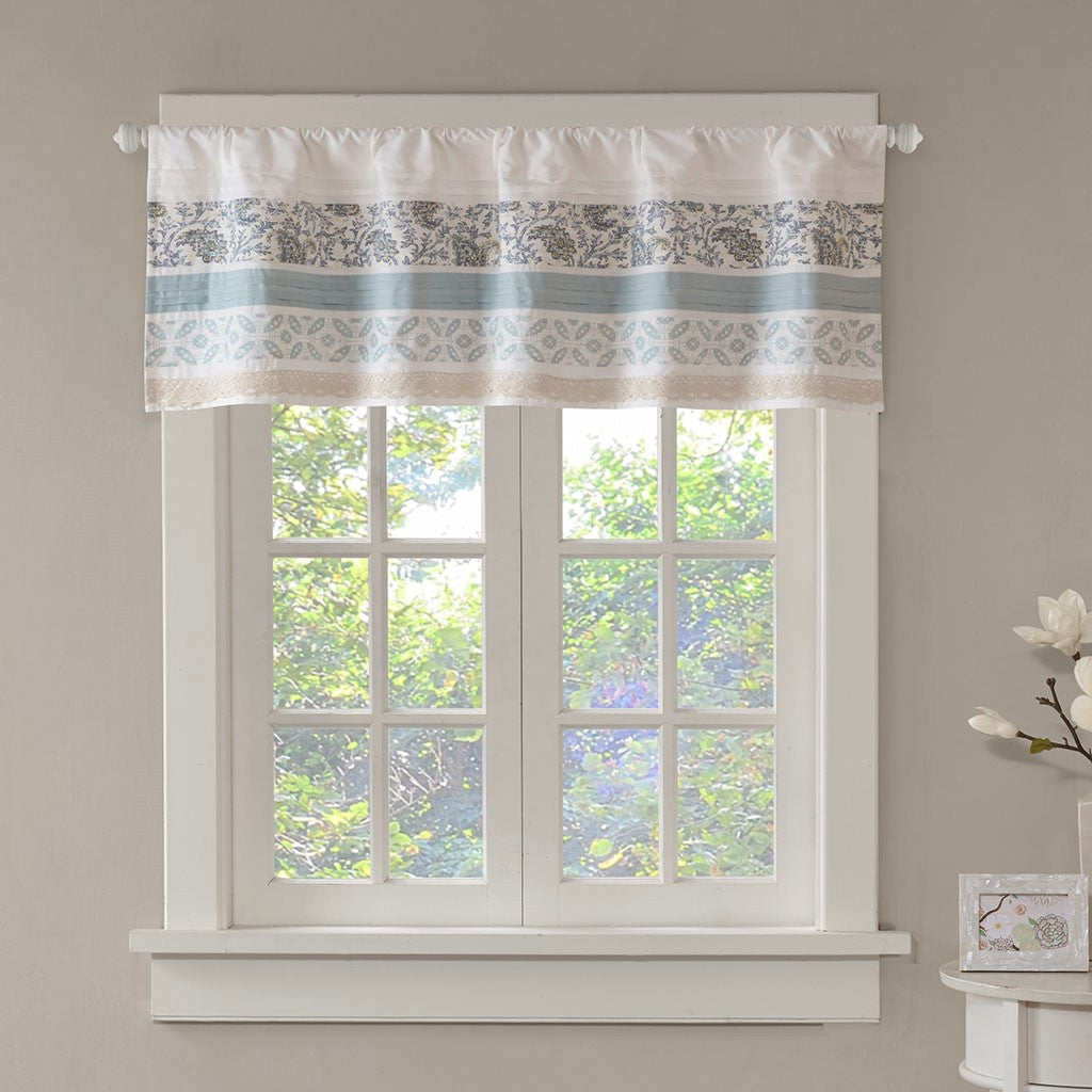 Printed And Pieced Rod Pocket Valance Aqua 50X18" Aqua Cotton