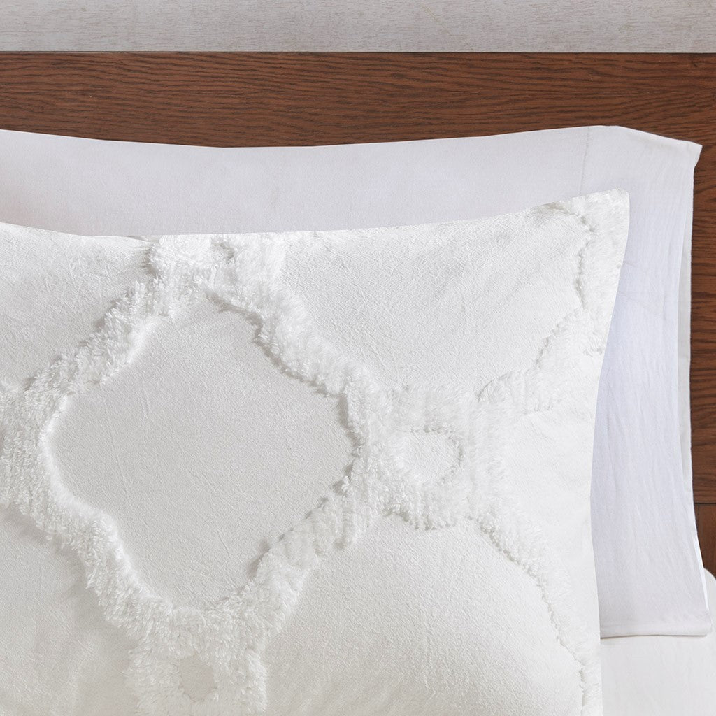 3 Piece Tufted Cotton Chenille Geometric Duvet Cover Set King Off White Cotton