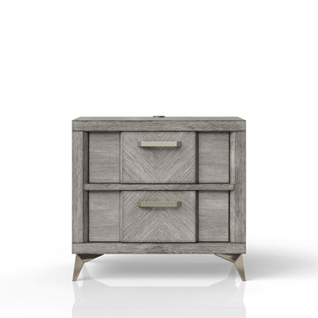 2 Drawer Nightsand In Gray Bookmatched Veneers Gray Solid Wood Mdf