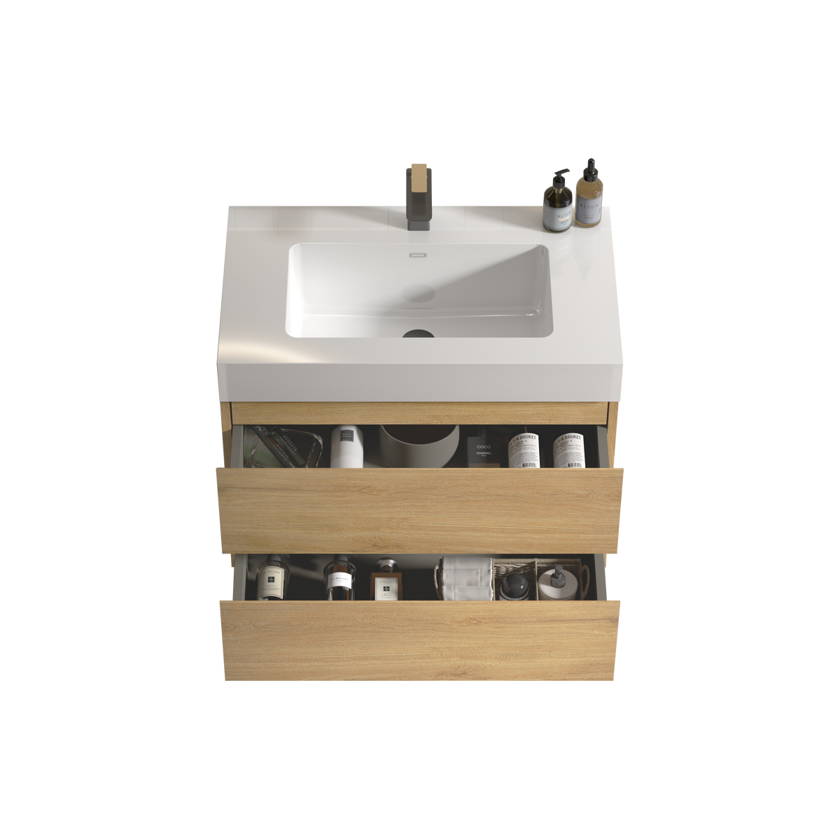 U041 Alice30 106 Alice 30" Natural Oak Bathroom Vanity With Sink, Large Storage Wall Mounted Floating Bathroom Vanity For Modern Bathroom, Pre Assembled Oak Melamine