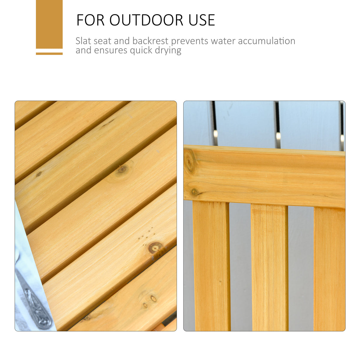 Outsunny 2 Person Patio Swing Glider Bench With Quick Drying Design And Wide Armrest, Wood Rocking Chair Loveseat For Backyard Garden Porch, Natural Natural Wood