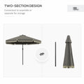 Outsunny 9Ft Patio Umbrella With Push Button Tilt And Crank, Ruffled Outdoor Market Table Umbrella With Tassles And 8 Ribs, For Garden, Deck, Pool, Dark Gray Dark Grey Polyester