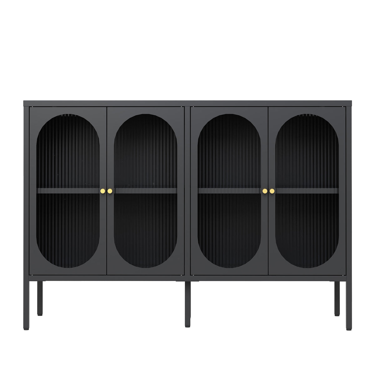 Metal Sideboard Cabinet With 4 Glass Door, Steel Locker Sideboard Buffet Cabinet, Sideboard Buffet Cabinet With 4 Doors, Kitchen Storage Cabinet, Coffee Bar Cabinet For Kitchen, Living Room, Black