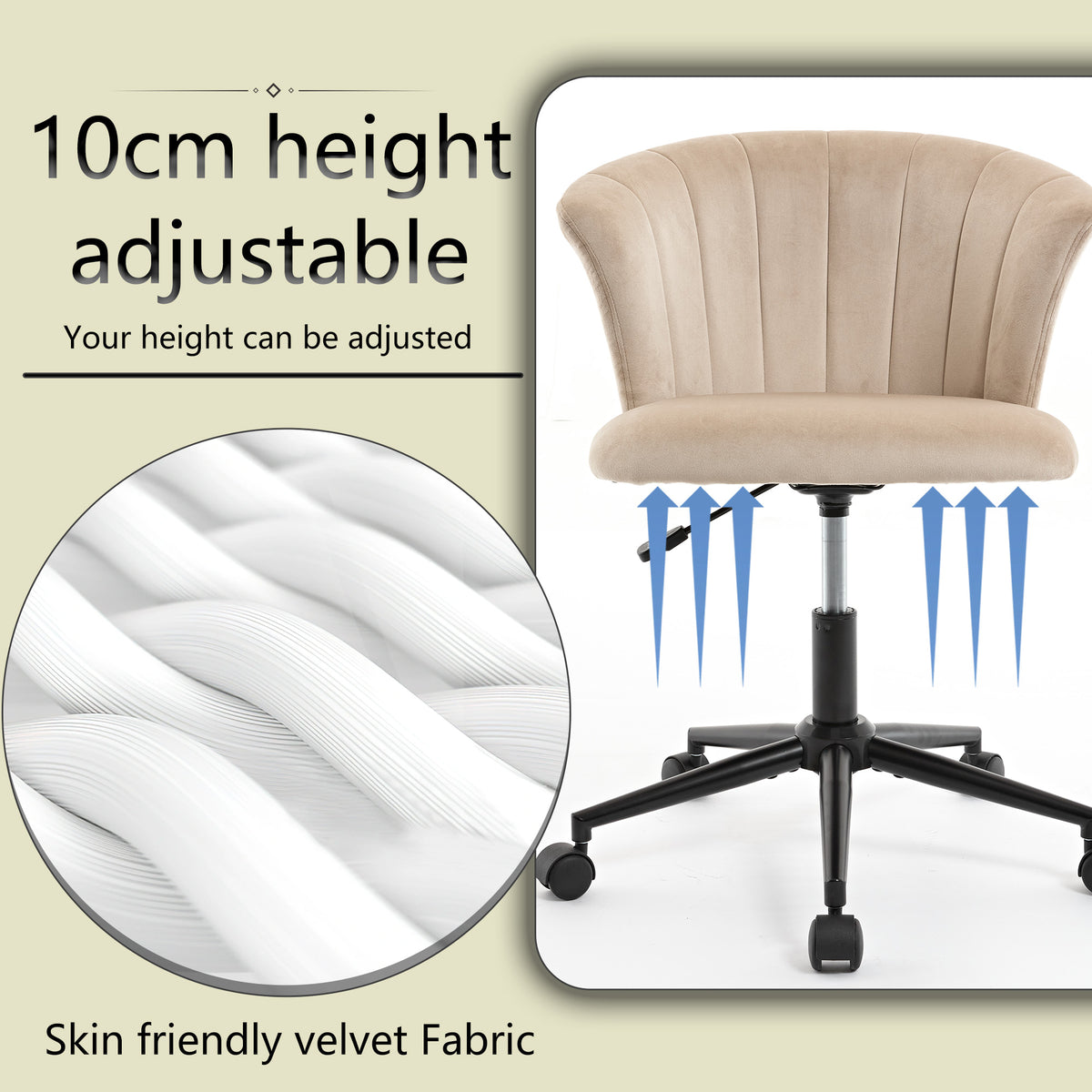 Home Office Chair, Velvet Fabric Swivel Flower Shape Computer Desk Chair For Home Office Or Bedroom Camel Foam Polyester Blend