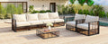 Modern Minimalist 7 Piece Metal Patio Sectional Sofa Set, All Weather Garden Conversational Furniture Set With Thick Cushions And Coffee Table For Indoor Outdoor, Gray Yes Deep Seating White Weather