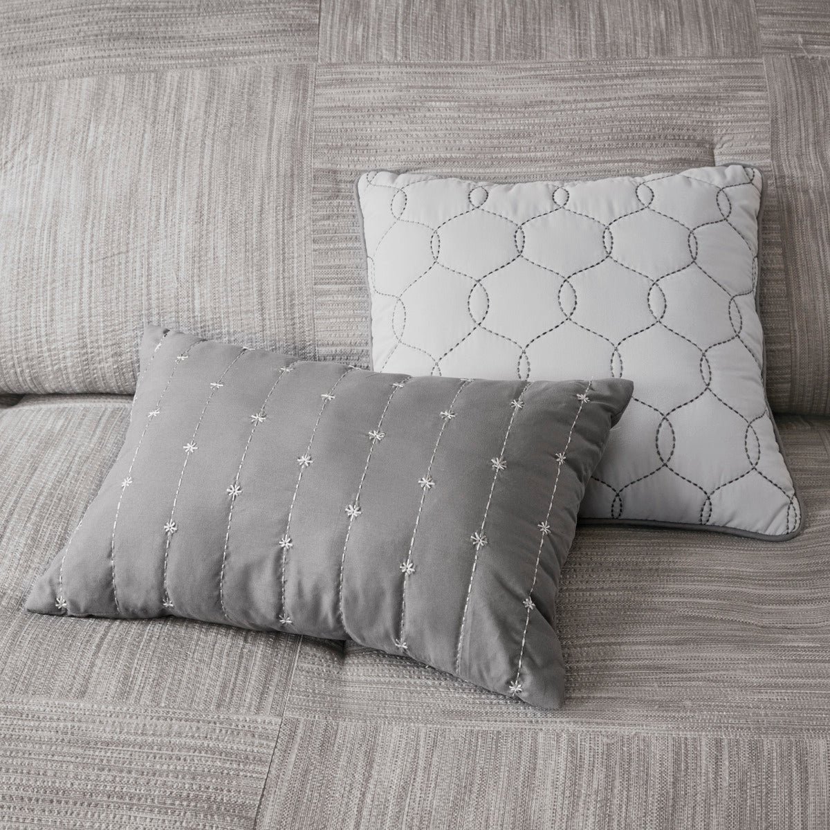 7 Piece Printed Seersucker Comforter Set Grey Queen Queen Grey Polyester