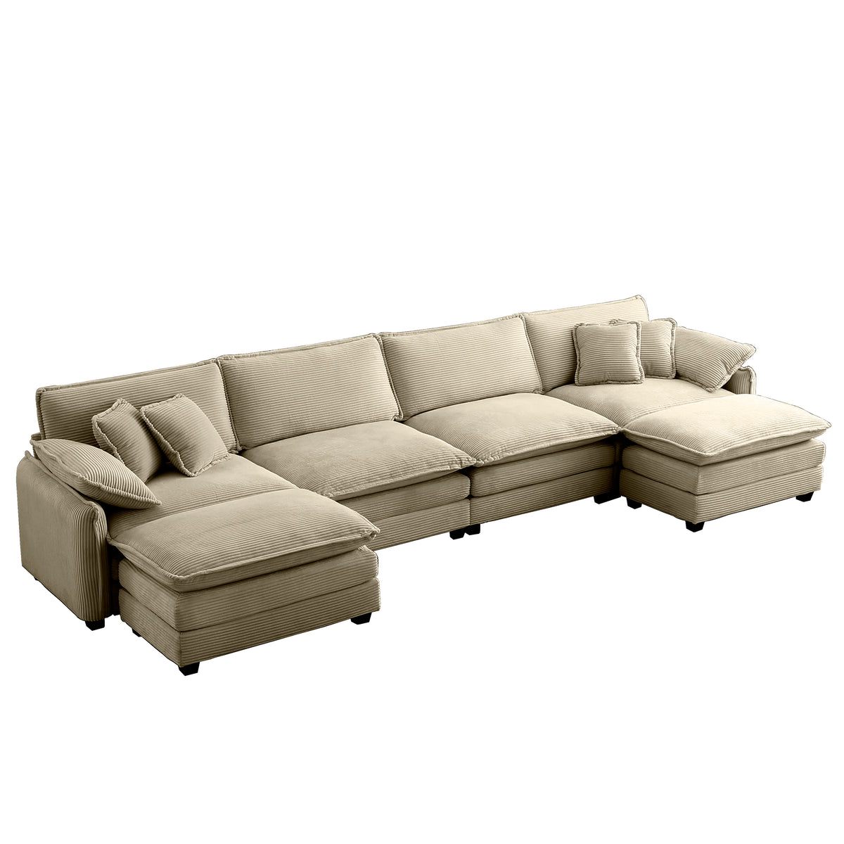 Over Size U Shape Corduroy Sofamodern Upholstered 4 Seater Sofa With 2 Ottomans, Premium Soft Corduroy Fabric Sofa Camel Corduroy 4 Seat