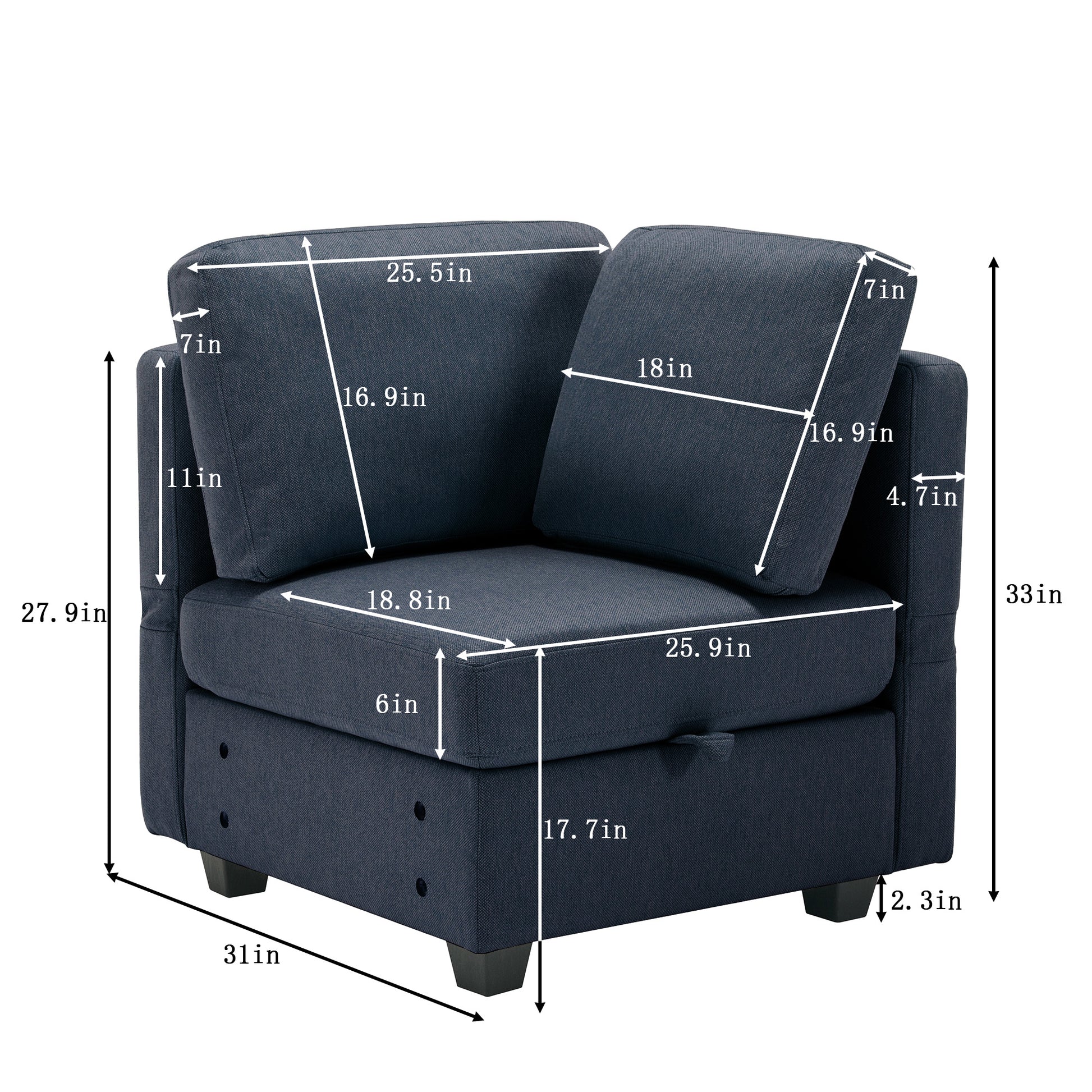 Modular Sectional Sofa U Shaped Sectional Couch With Ottoman, 7 Seat Modular Sofa With Chaise For Living Room, Adjustable Arms And Backs Blue Blue Polyester 4 Seat
