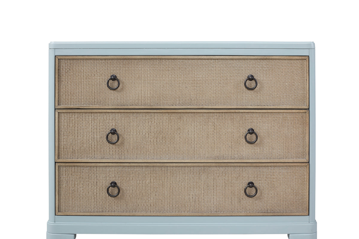 Ocean Finish 3 Drawers Hall Chest With Cane Fronts Light Blue Solid Wood Mdf Resin