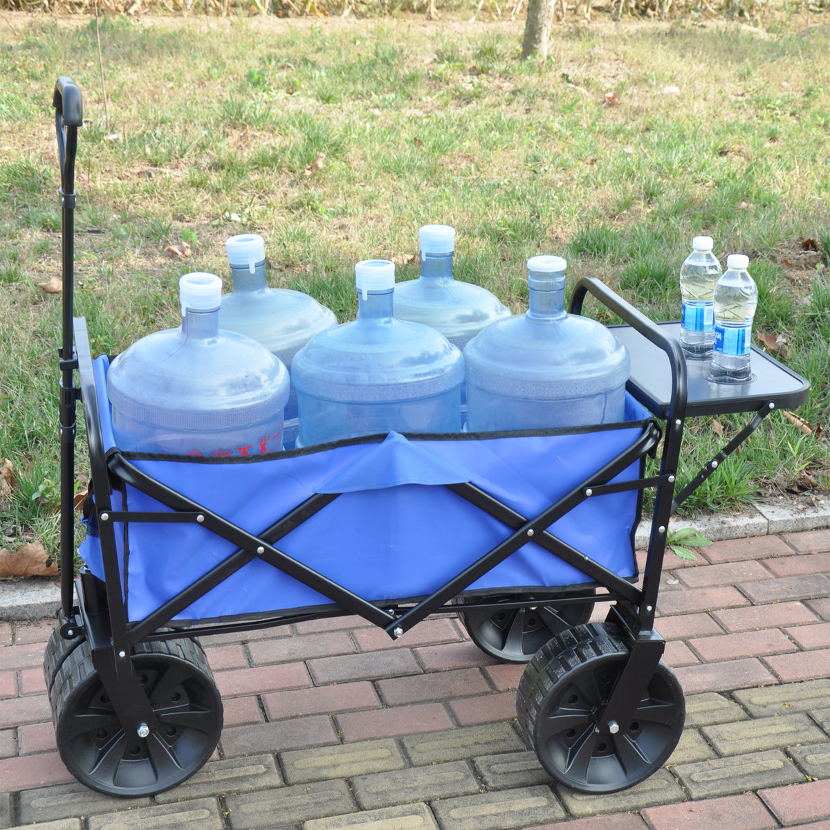 Folding Wagon Garden Shopping Beach Cart Blue Blue Metal