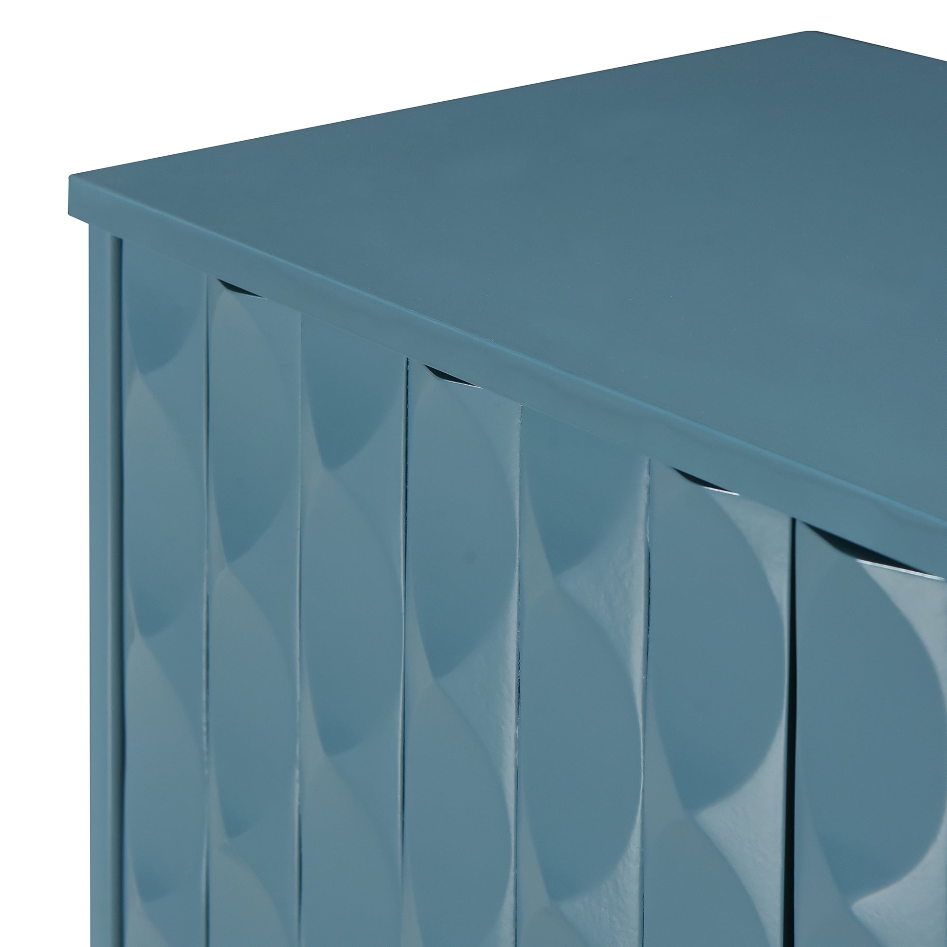 Modern 4 Door Sideboard With Convex Pattern Doors And 2 Silver Handle For Living Room, Dining Room, Kitchen Navy Navy Mdf