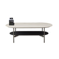 Coffee Table Ceramic Coffee Table, Mdf Painting Double Layer Coffee Table For Living Room, White Ceramic And Coffee Brown Bottom Shelf Black White Ceramic Mdf