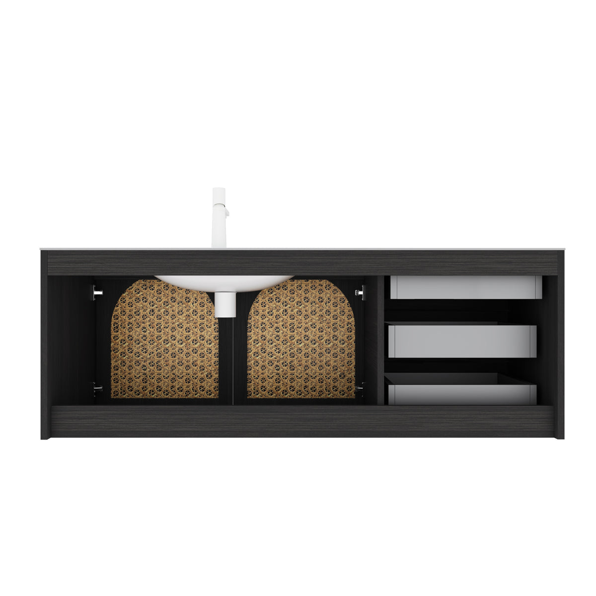 Manon 60" Bathroom Vanity With Sink, Wall Mounted Plywood Storage Cabinet, 3 Soft Closing Drawers And 2 Doors, White Aluminum Nano Alloy Integrated Basin Without Faucet, Pre Assembled, Dark Oak Dark