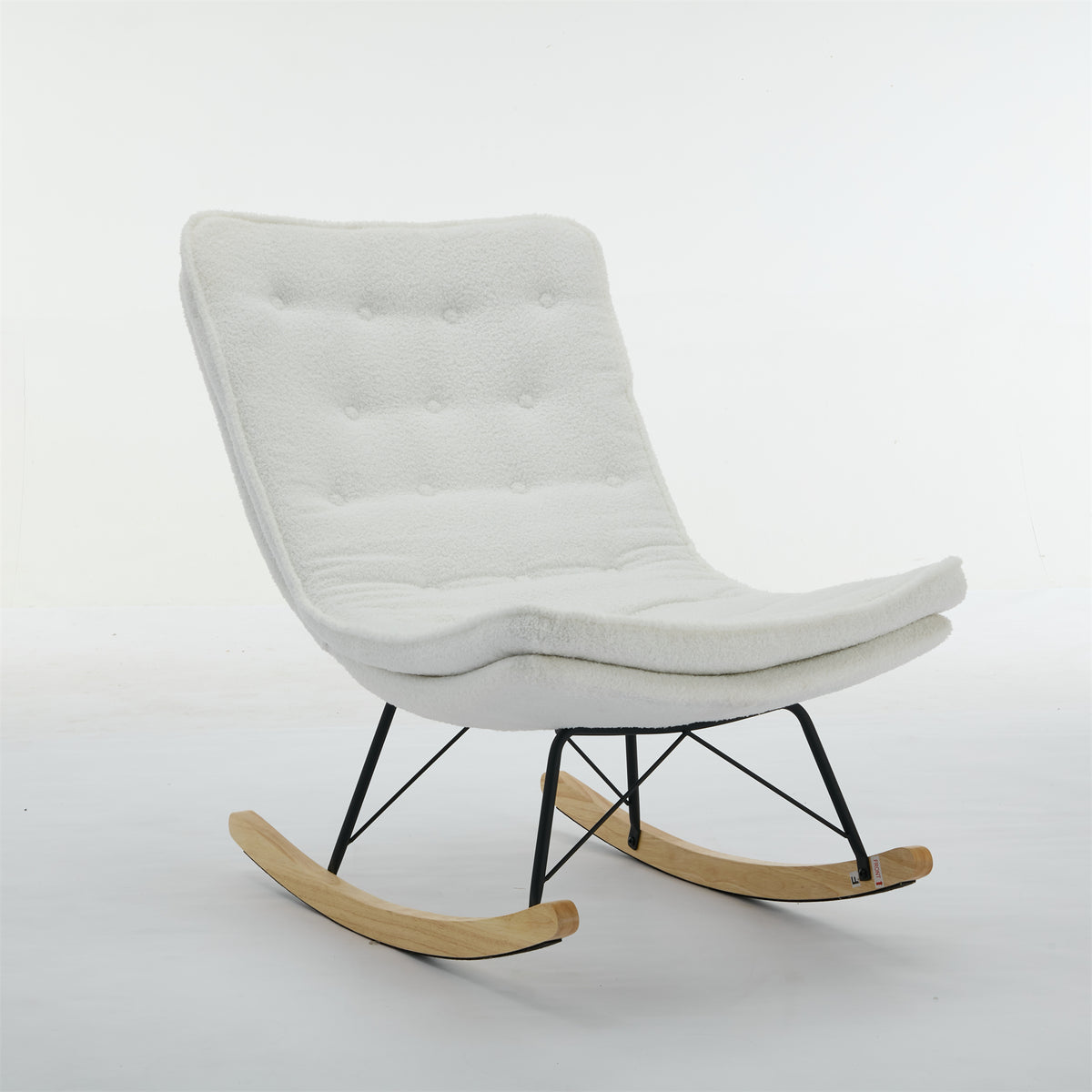 Lazy Rocking Chair,Comfortable Lounge Chair With Wide Backrest And Seat Wood Base, Upholstered Armless Rocker Chair For Living Room, Balcony,Bedroom And Patio Porch. White Cushion Iron White Primary Living Space Sponge Square Casual Rocking Chairs