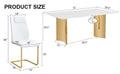Table And Chair Set.The Table Has A Glass Tabletop With Imitation Marble Pattern Stickers And Stainless Steel Golden Table Legs. Paried With Comfortable Chairs With Pu Seats And Metal Legs. White Gold Seats 6 Glass Metal