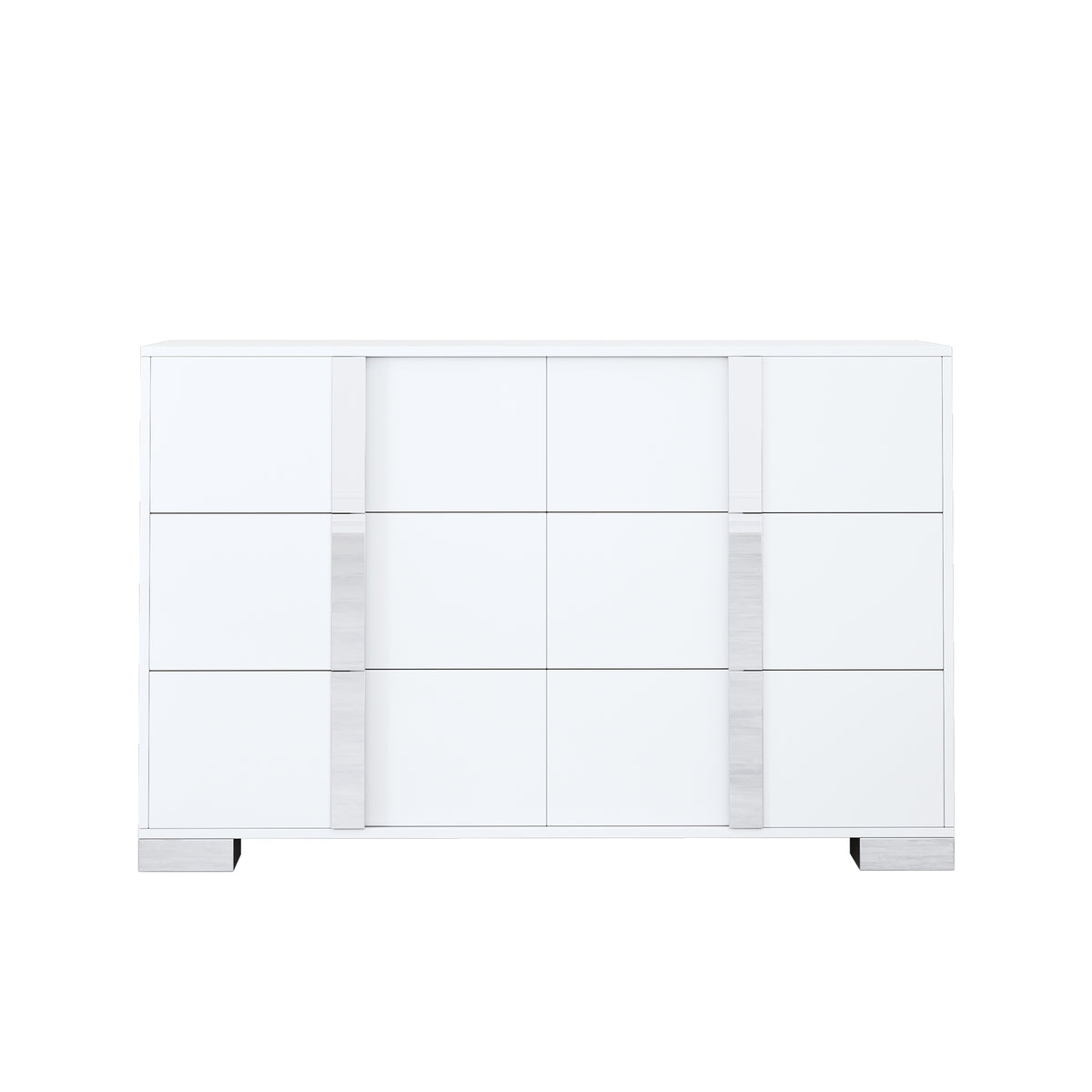 Elegant Modern Dresser With Metal Handle,Mirrored Storage Cabinet With 6 Drawers For Bedroom,Living Room,White White Mdf Metal