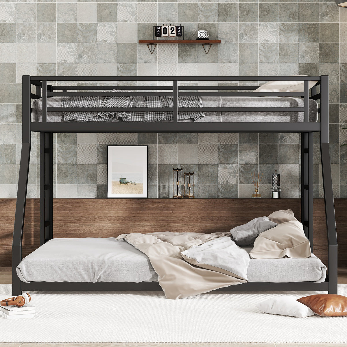 Metal Full Xl Over Queen Bunk Bed For Teens And Adults, Noise Reduced No Box Spring Needed, Black Full Xl Black Metal