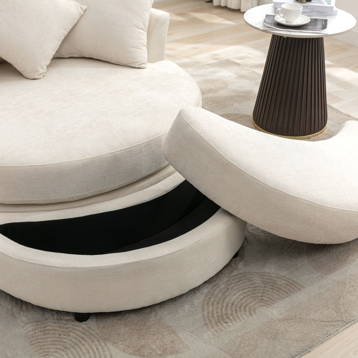 Orisfur. 360 Swivel Accent Barrel Chair With Storage Ottoman & 4 Pillows, Modern Chenille Leisure Chair Round Accent For Living Room, Cream Cream Foam Chenille