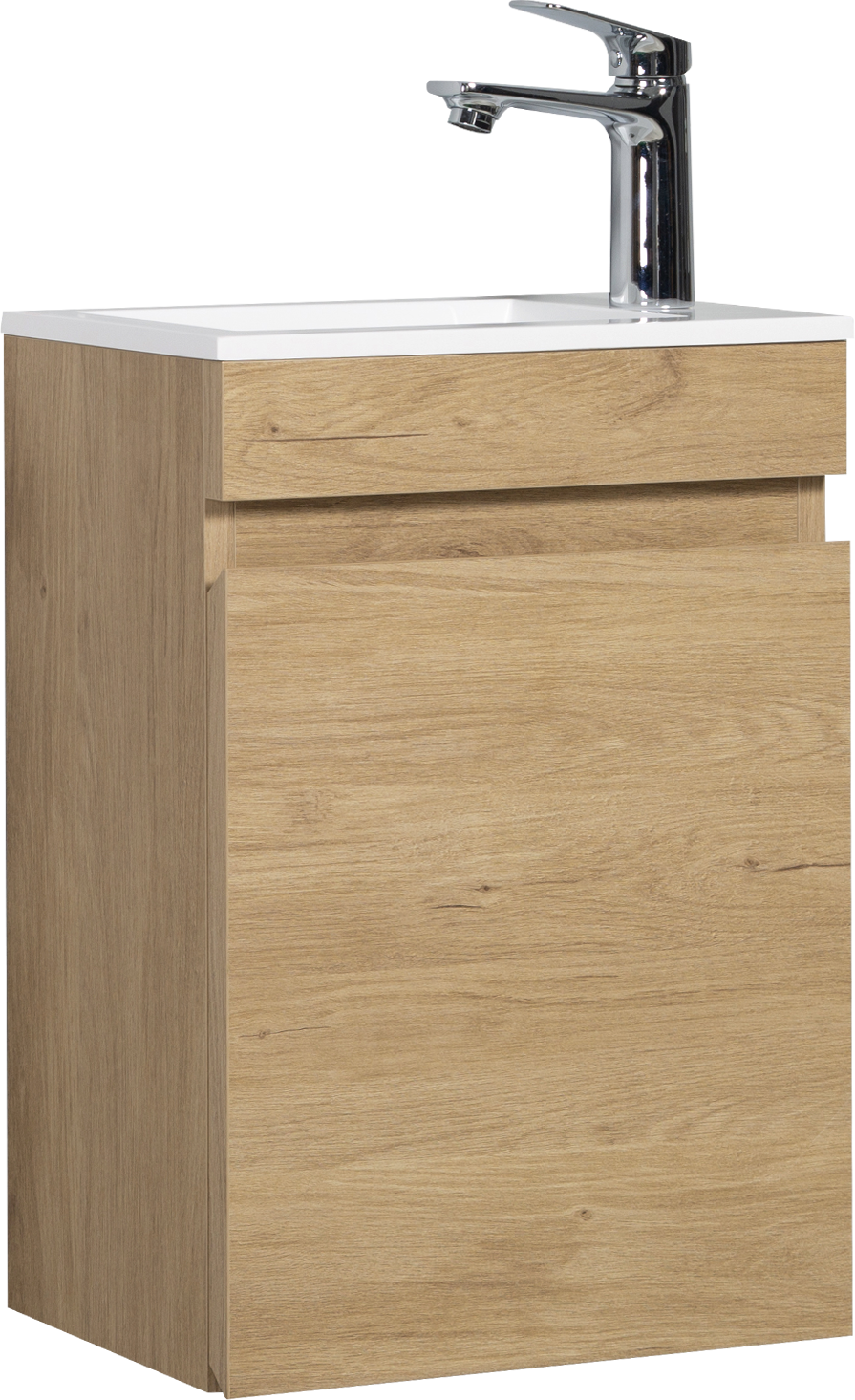 16" Floating Bathroom Vanity With Sink, Wall Mounted Small Bathroom Storage Vanity Cabinet With Resin Top Basin And Soft Close Doors, Natural Oak 24V11 16No Oak Plywood