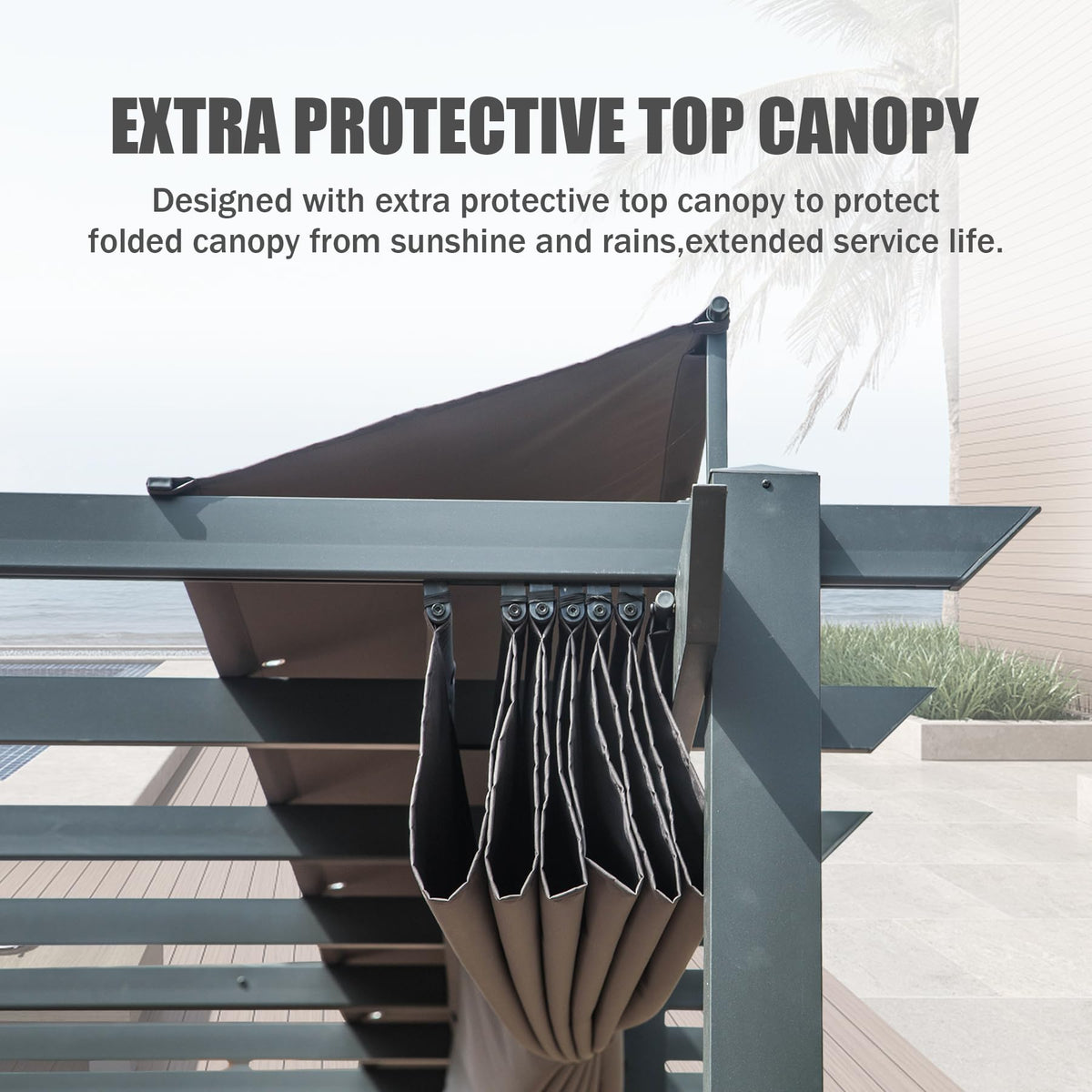 11 X 20 Ft Outdoor Living Outdoor Retractable Pergola With Weather Resistant Canopy Aluminum Garden Pergola Patio Grill Gazebo For Courtyard Dark Gray Dark Gray Rectangular Manual Uv Resistant Aluminum