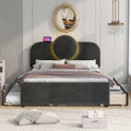 Full Size Upholstered Platform Bed With Multi Functional Led Headboard, Trundle And 2 Drawers, Gray Box Spring Not Required Full Gray Wood Bedroom Upholstered