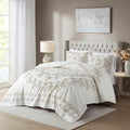 3 Piece Tufted Cotton Chenille Coverlet Set Ivory Taupe Full Queen Ivory Taupe Cotton