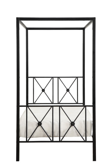 Black Finish Twin Platform Bed Canopy Metal Frame Modern Traditional 1Pc Box Spring Not Required Twin Black Metal Bedroom Canopy Metal